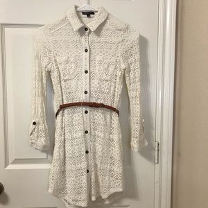 White Lace Button Down Dress